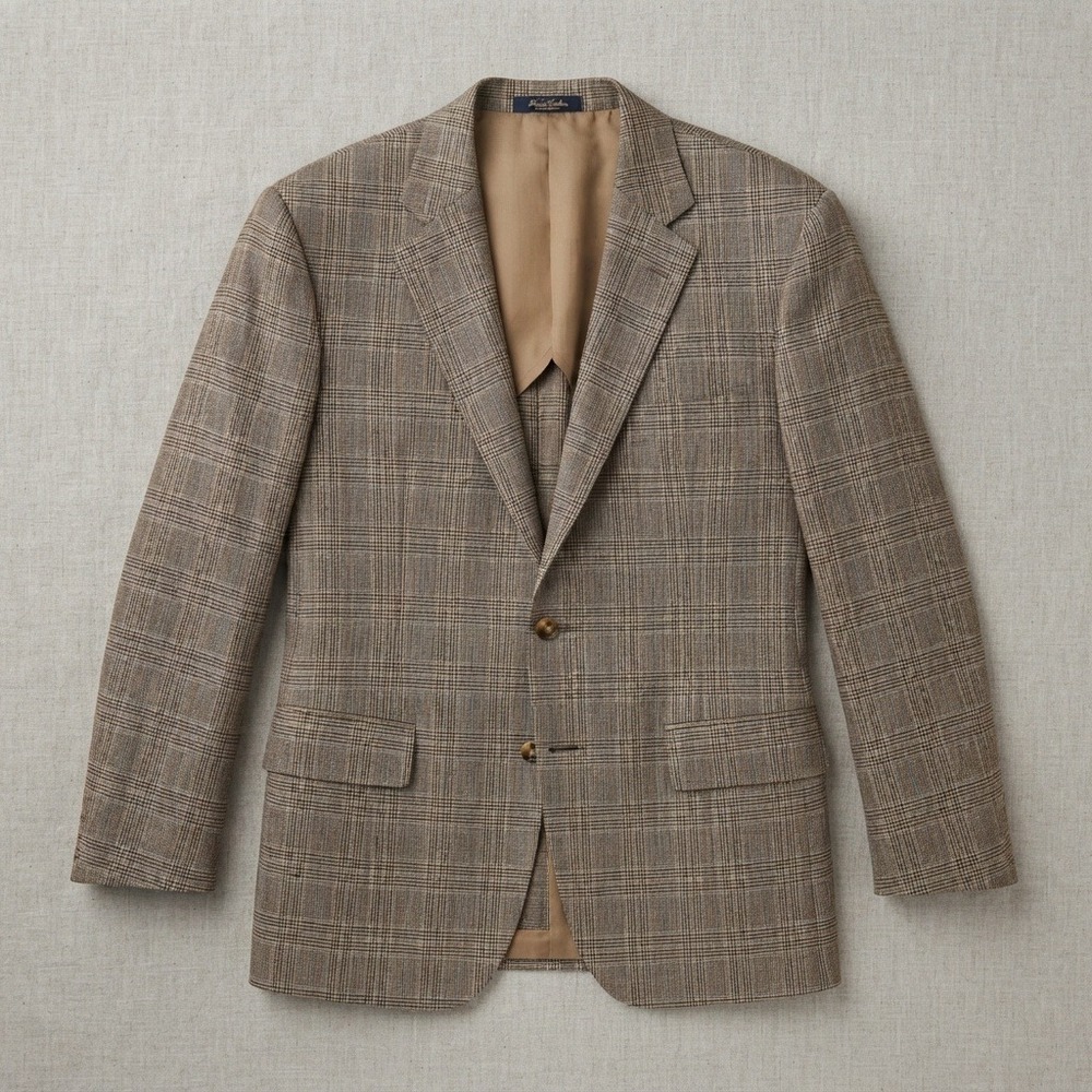 Jos A Bank 100% wool tan glen plaid 48r Blazer Jacket sport coat 2 button jetted